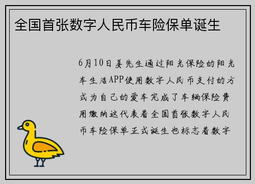 全国首张数字人民币车险保单诞生